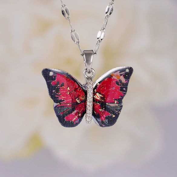 Necklace Copper Mixed Gemstone Setting Electroplating Animal Insect Butterfly Jewelry For Women