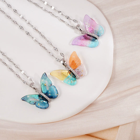 Necklace Copper Mixed Gemstone Setting Electroplating Animal Insect Butterfly Jewelry For Women