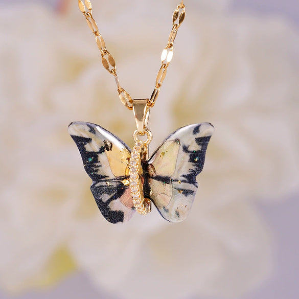 Necklace Copper Mixed Gemstone Setting Electroplating Animal Insect Butterfly Jewelry For Women