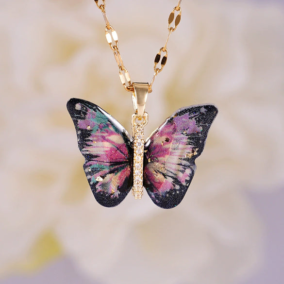Necklace Copper Mixed Gemstone Setting Electroplating Animal Insect Butterfly Jewelry For Women