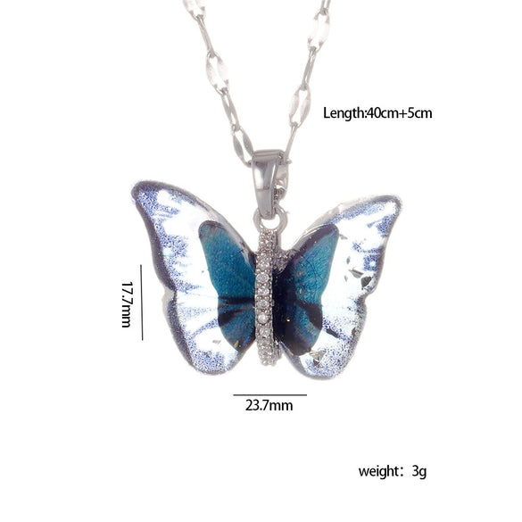 Necklace Copper Mixed Gemstone Setting Electroplating Animal Insect Butterfly Jewelry For Women