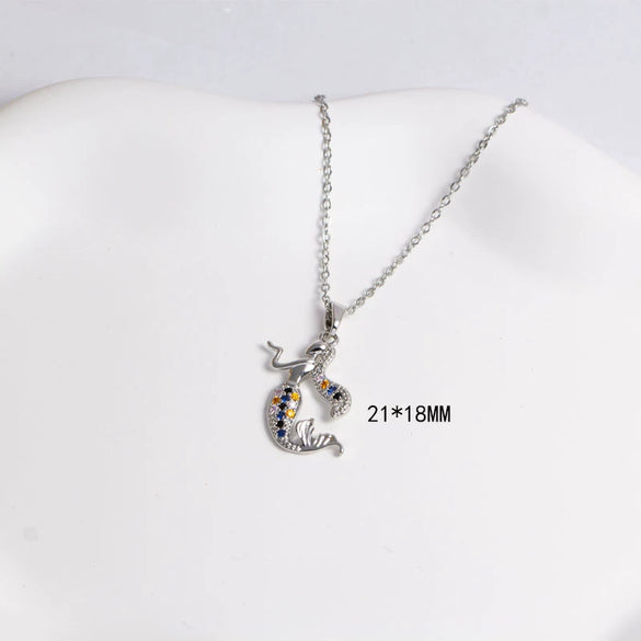 Necklace Copper Mixed Gemstone Setting Electroplating Simple Fashion Pendant O Word Chain Jewelry For Women