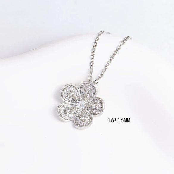 Necklace Copper Mixed Gemstone Setting Electroplating Simple Fashion Pendant O Word Chain Jewelry For Women