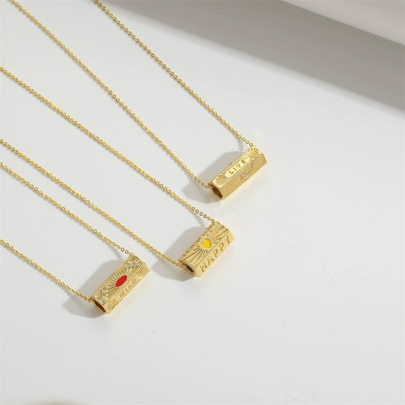 Necklace Copper Mixed Gemstone Setting Geometric Electroplating Simple Style For Women