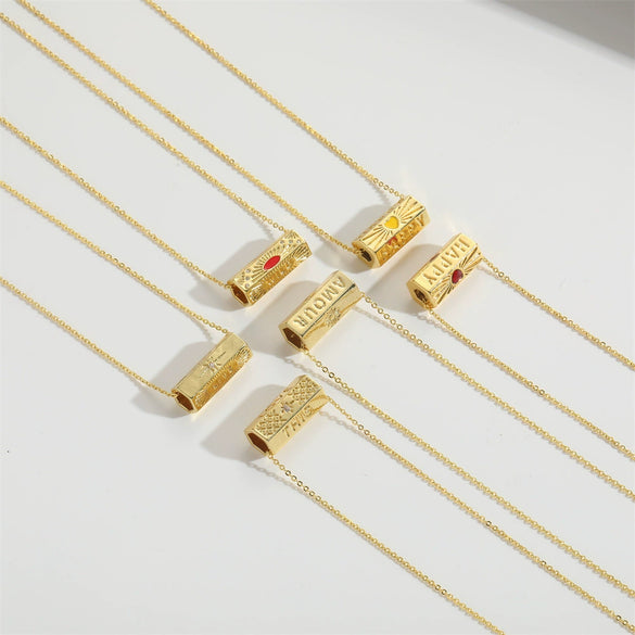 Necklace Copper Mixed Gemstone Setting Geometric Electroplating Simple Style For Women