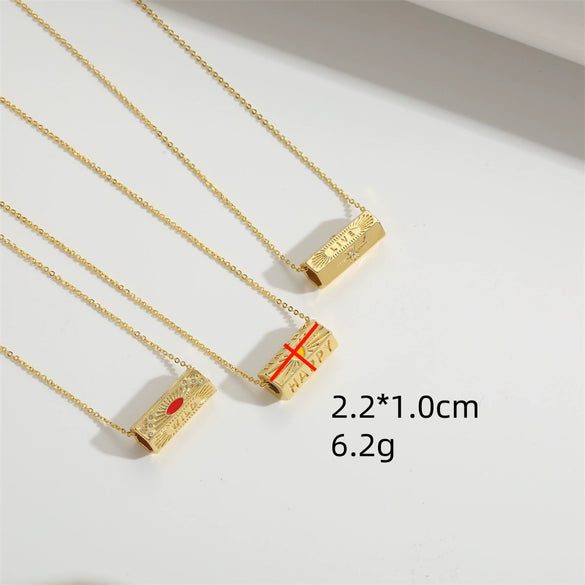 Necklace Copper Mixed Gemstone Setting Geometric Electroplating Simple Style For Women