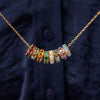 Necklace Copper Mixed Gemstone Setting Geometric Pendant O Word Chain With Diamonds