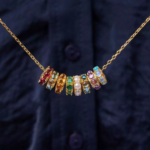 Necklace Copper Mixed Gemstone Setting Geometric Pendant O Word Chain With Diamonds