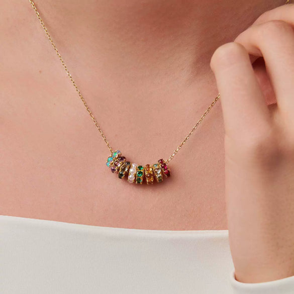 Necklace Copper Mixed Gemstone Setting Geometric Pendant O Word Chain With Diamonds