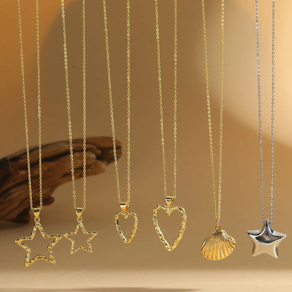 Necklace Copper Mixed Gemstone Setting Heart Shape Electroplating Women New Minimalism Exquisite Creative