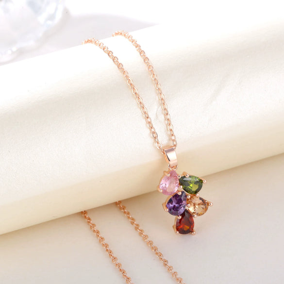 Necklace Copper Ochain Simple Natural Style Rose Gold Colorful Water Drop Design Zircon