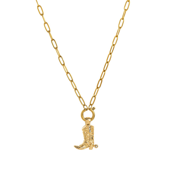Necklace Copper Pendant Fivepointed Star Cowboy Hat Boots Zircon Gold Electroplating