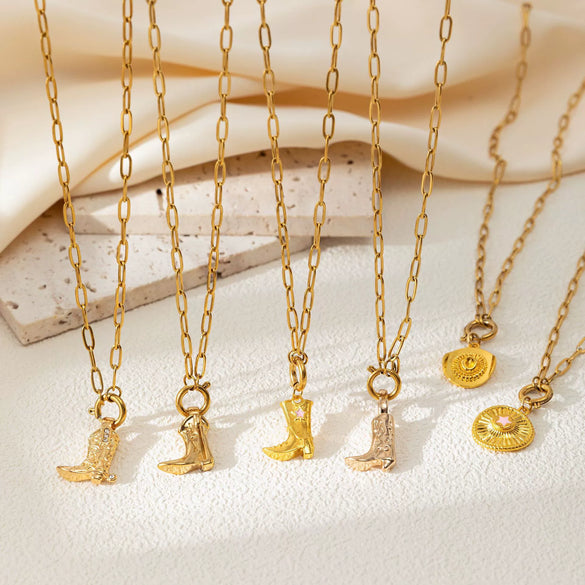 Necklace Copper Pendant Fivepointed Star Cowboy Hat Boots Zircon Gold Electroplating