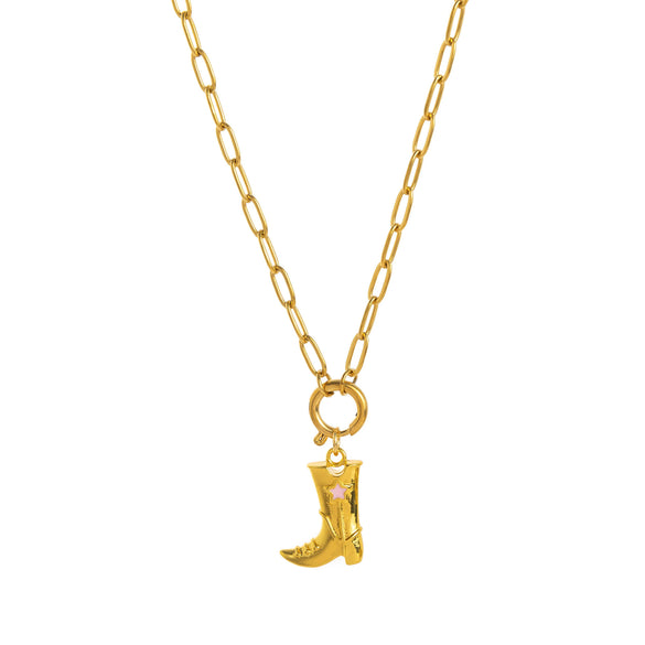 Necklace Copper Pendant Fivepointed Star Cowboy Hat Boots Zircon Gold Electroplating