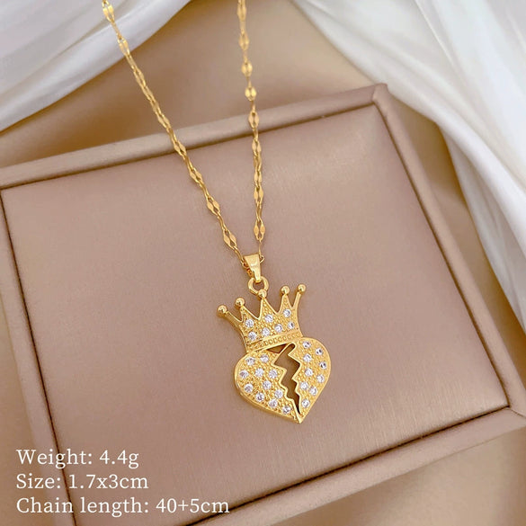Necklace Copper Pendant Stainless Steel Chain Heart Crown Geometric Light Luxury Elegant Gorgeous Unisex