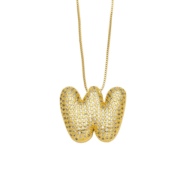 Necklace Copper Plated 18K Gold With Letter Pattern Box Chain Minimalist Style