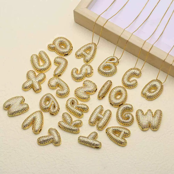 Necklace Copper Plated 18K Gold With Letter Pattern Box Chain Minimalist Style