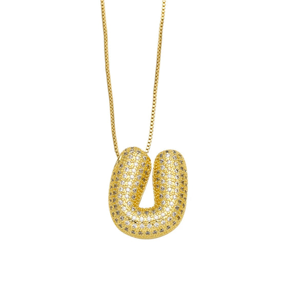 Necklace Copper Plated 18K Gold With Letter Pattern Box Chain Minimalist Style