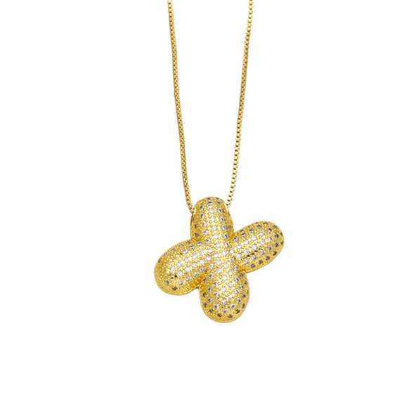 Necklace Copper Plated 18K Gold With Letter Pattern Box Chain Minimalist Style