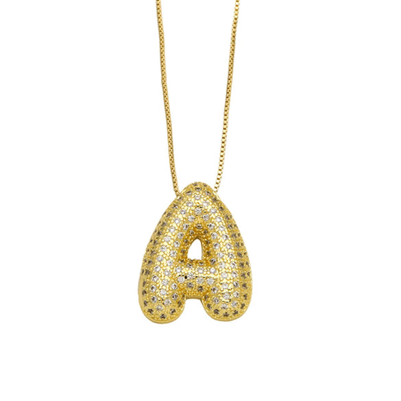 Necklace Copper Plated 18K Gold With Letter Pattern Box Chain Minimalist Style