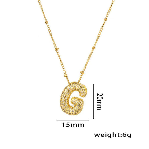 Necklace Copper Plated Real Gold Micro Inlaid Zircon Geometric Balloon Letter Pendant Simple Style