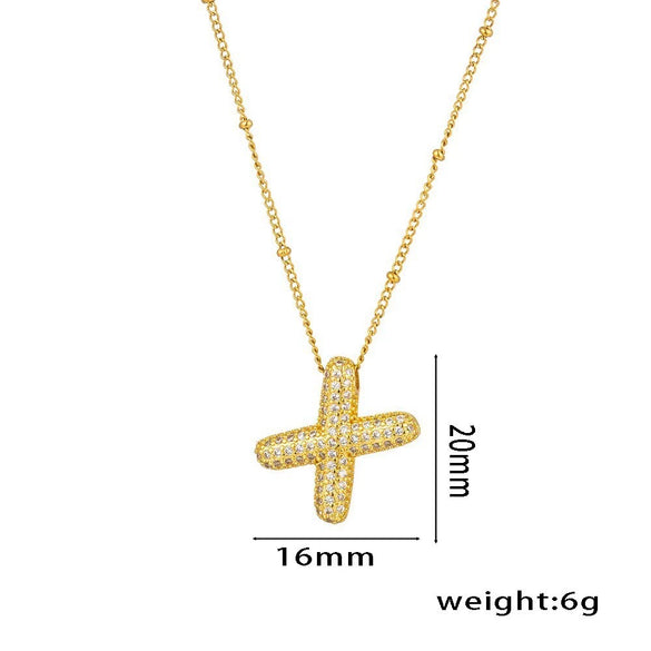 Necklace Copper Plated Real Gold Micro Inlaid Zircon Geometric Balloon Letter Pendant Simple Style