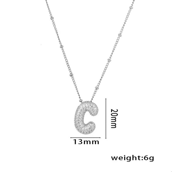 Necklace Copper Plated Real Gold Micro Inlaid Zircon Geometric Balloon Letter Pendant Simple Style