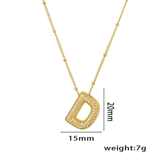 Necklace Copper Plated Real Gold Micro Inlaid Zircon Geometric Balloon Letter Pendant Simple Style