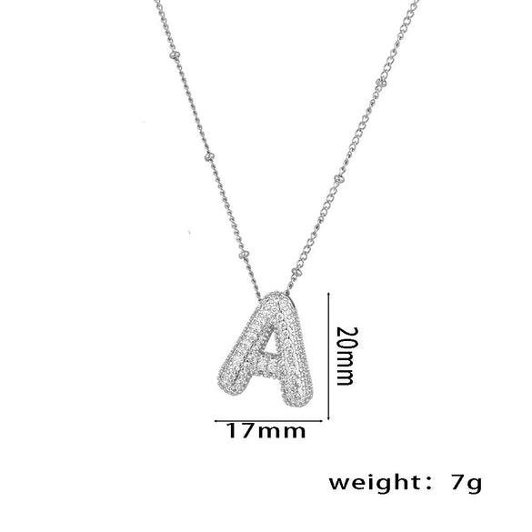 Necklace Copper Plated Real Gold Micro Inlaid Zircon Geometric Balloon Letter Pendant Simple Style