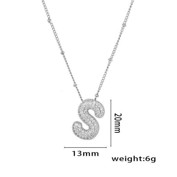 Necklace Copper Plated Real Gold Micro Inlaid Zircon Geometric Balloon Letter Pendant Simple Style