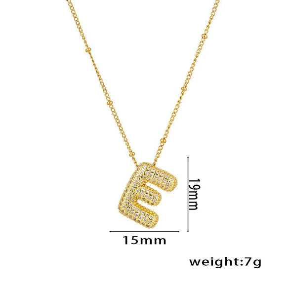 Necklace Copper Plated Real Gold Micro Inlaid Zircon Geometric Balloon Letter Pendant Simple Style