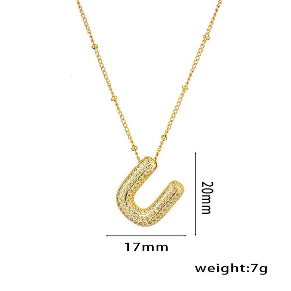 Necklace Copper Plated Real Gold Micro Inlaid Zircon Geometric Balloon Letter Pendant Simple Style
