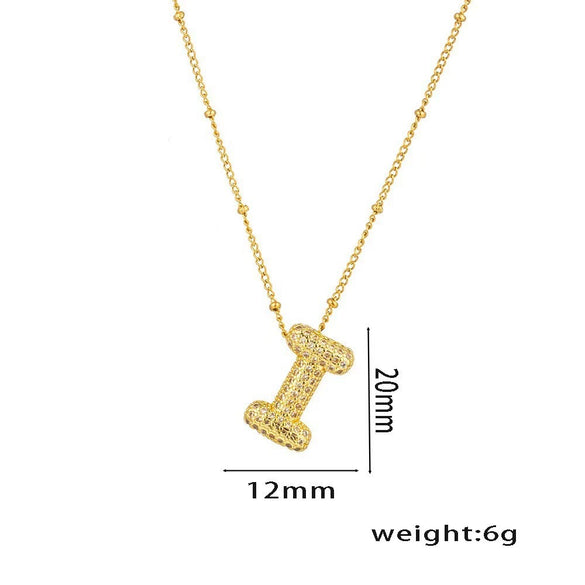 Necklace Copper Plated Real Gold Micro Inlaid Zircon Geometric Balloon Letter Pendant Simple Style