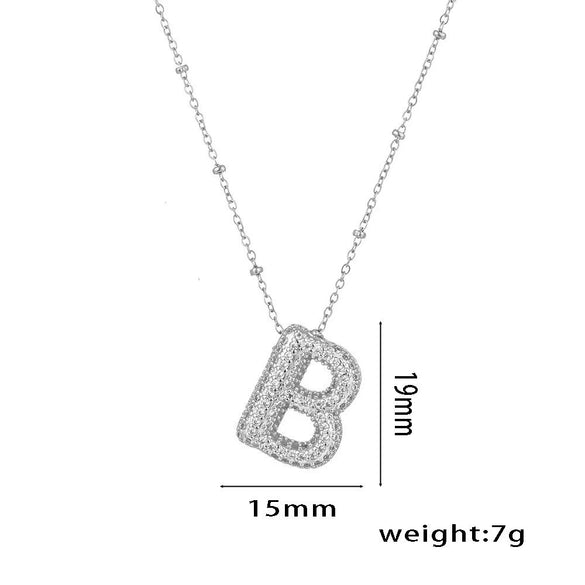Necklace Copper Plated Real Gold Micro Inlaid Zircon Geometric Balloon Letter Pendant Simple Style