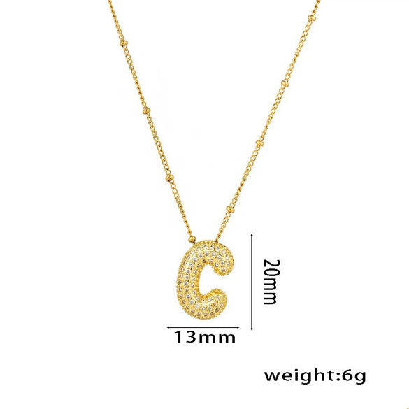 Necklace Copper Plated Real Gold Micro Inlaid Zircon Geometric Balloon Letter Pendant Simple Style