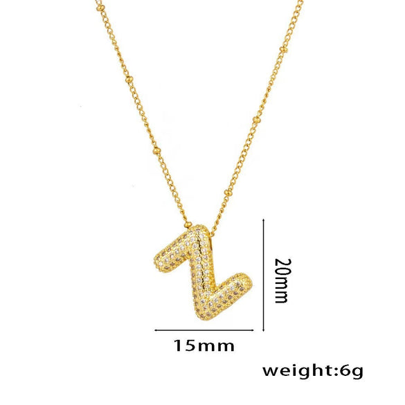Necklace Copper Plated Real Gold Micro Inlaid Zircon Geometric Balloon Letter Pendant Simple Style