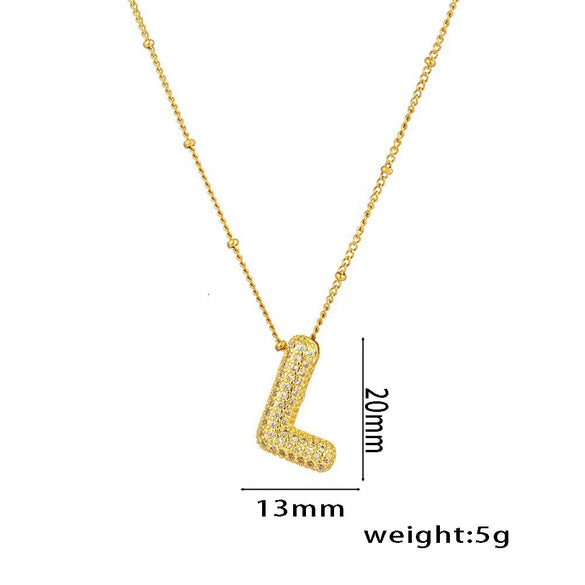 Necklace Copper Plated Real Gold Micro Inlaid Zircon Geometric Balloon Letter Pendant Simple Style