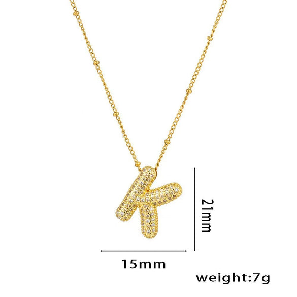 Necklace Copper Plated Real Gold Micro Inlaid Zircon Geometric Balloon Letter Pendant Simple Style
