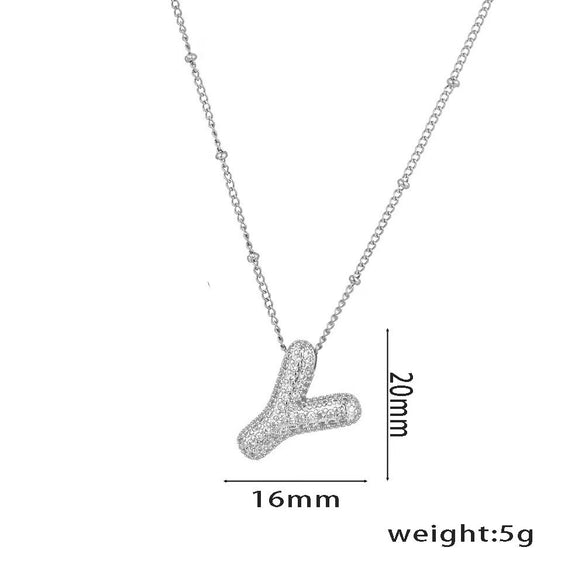 Necklace Copper Plated Real Gold Micro Inlaid Zircon Geometric Balloon Letter Pendant Simple Style