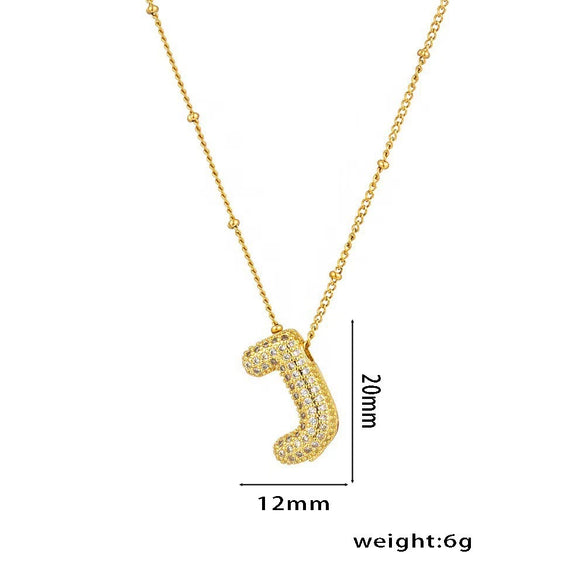 Necklace Copper Plated Real Gold Micro Inlaid Zircon Geometric Balloon Letter Pendant Simple Style