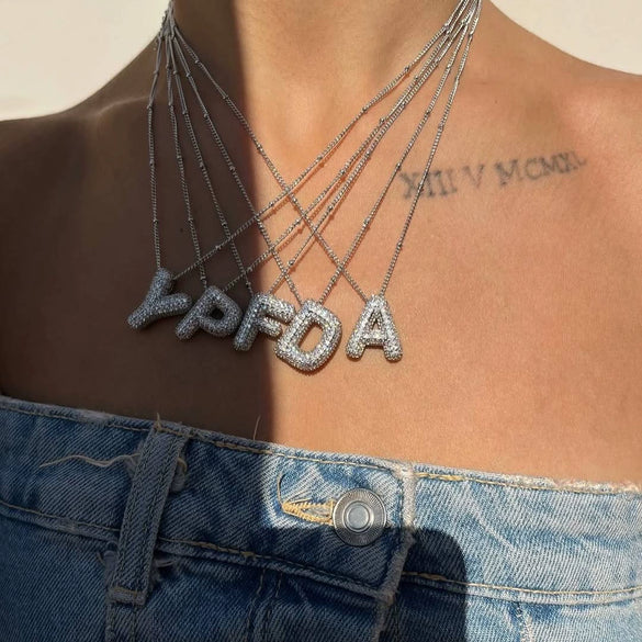Necklace Copper Plated Real Gold Micro Inlaid Zircon Geometric Balloon Letter Pendant Simple Style