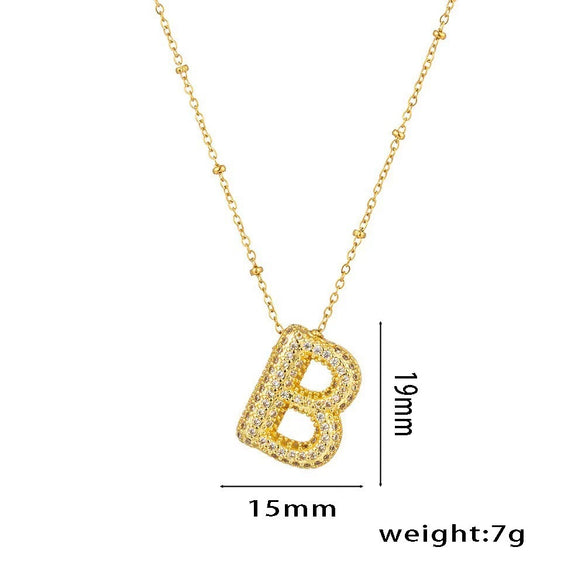 Necklace Copper Plated Real Gold Micro Inlaid Zircon Geometric Balloon Letter Pendant Simple Style