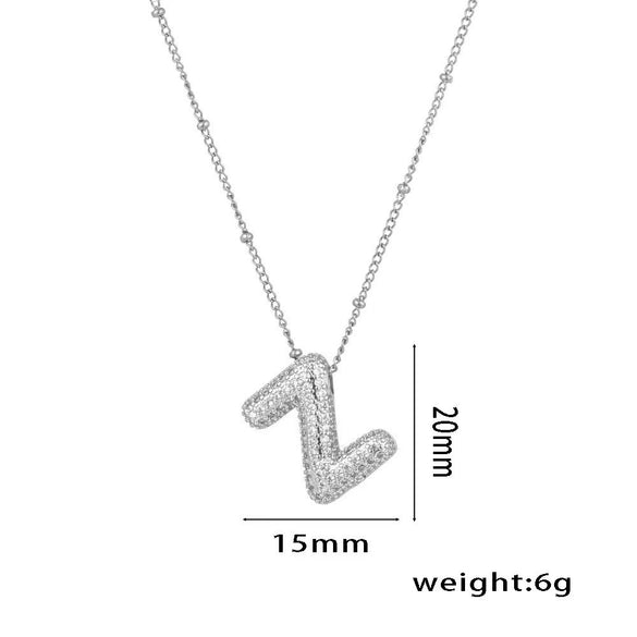 Necklace Copper Plated Real Gold Micro Inlaid Zircon Geometric Balloon Letter Pendant Simple Style