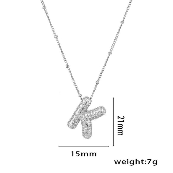 Necklace Copper Plated Real Gold Micro Inlaid Zircon Geometric Balloon Letter Pendant Simple Style
