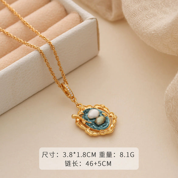 Necklace Copper Plated With Real Gold Freshwater Pearls Geometric Flower Leaf Pattern Electroplating Light Luxury Niche Clavicle Chain For Women French Retro Style