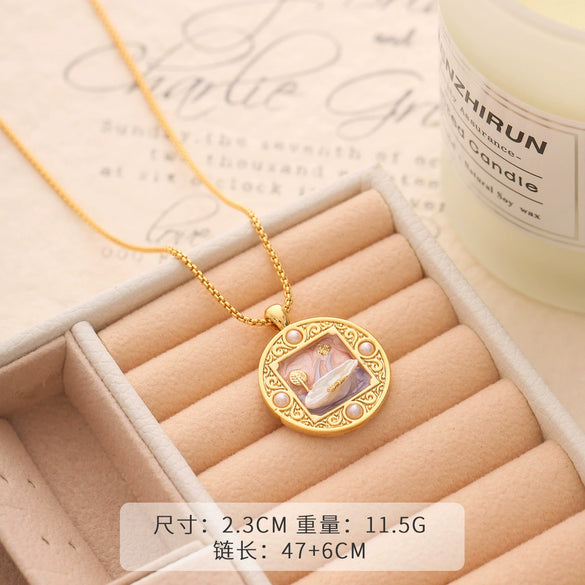 Necklace Copper Plated With Real Gold Freshwater Pearls Geometric Flower Leaf Pattern Electroplating Light Luxury Niche Clavicle Chain For Women French Retro Style