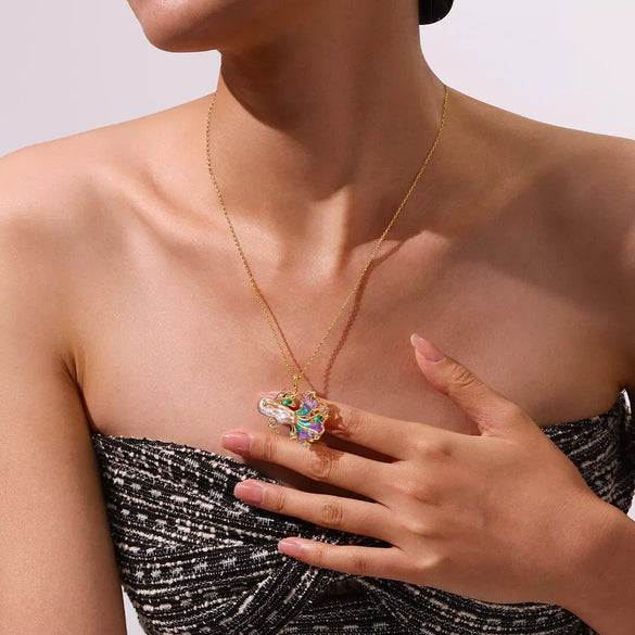 Necklace Copper Plating 18K Gold Color Marine Color Diamond Fish Pendant Geometric Animal Zodiac Style
