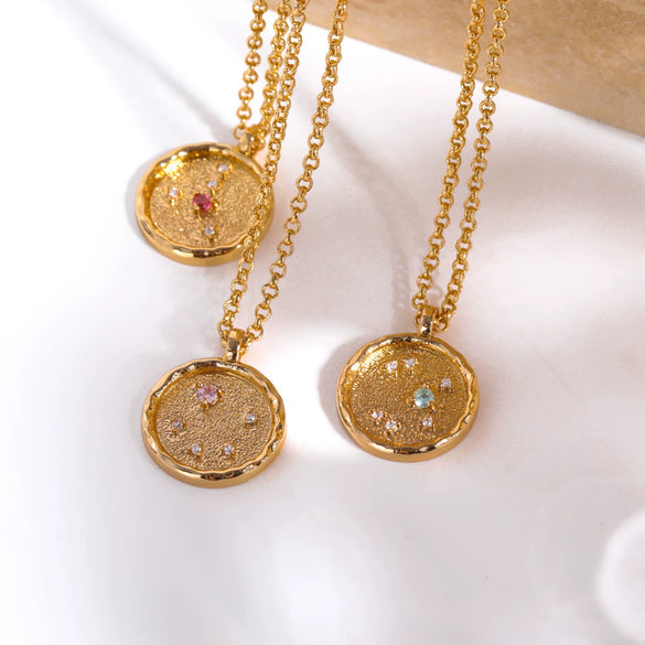 Necklace Copper Real Gold Plated Natural Twelve Constellation Animal Zodiac Style