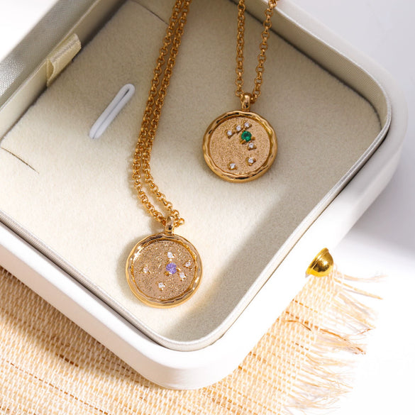 Necklace Copper Real Gold Plated Natural Twelve Constellation Animal Zodiac Style