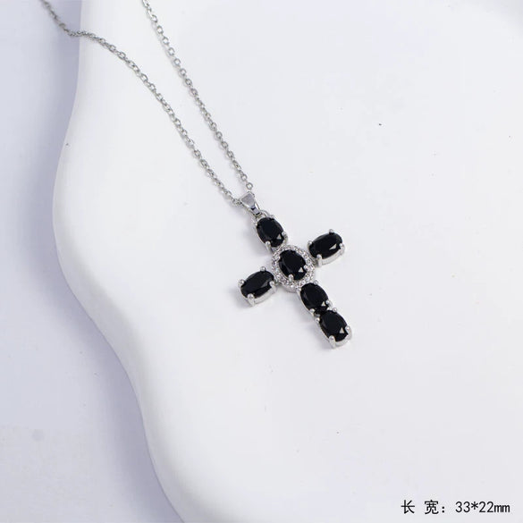Necklace Copper Titanium Steel Electroplated Mixed Gemstone Pendant Simple O Word Chain Jewelry For Women